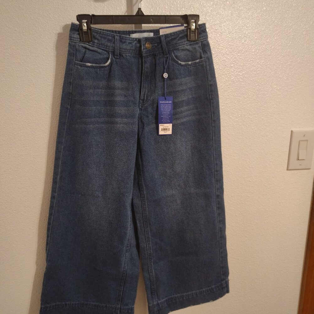 Popsugar Cropped Wide Leg Jeans Size 2 NWT High Rise Cotton 23.5 " Inseam - Picture 10 of 14